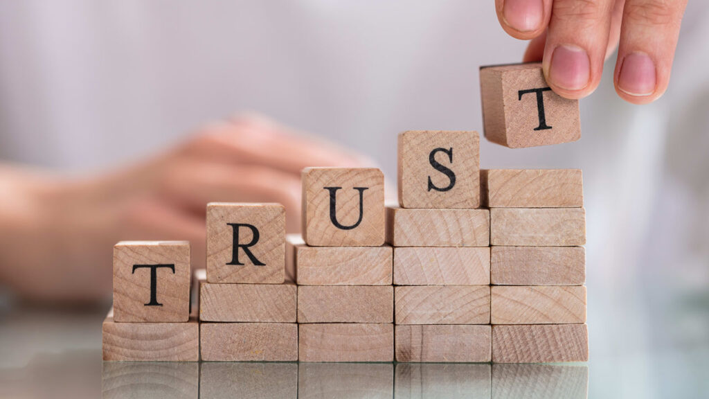 Building blocks spelling out trust.