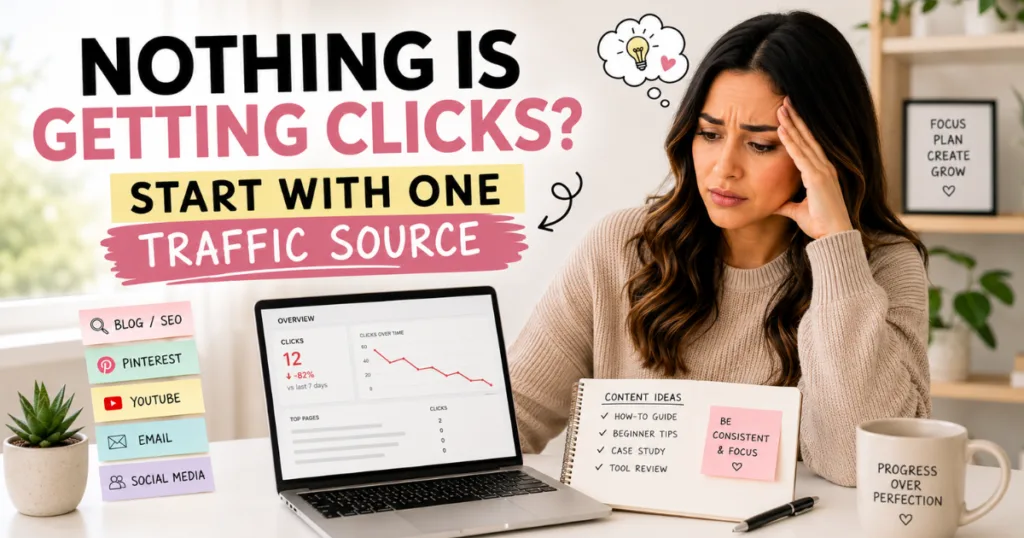 Beginner frustrated by low clicks while choosing the best traffic source for blog and online growth