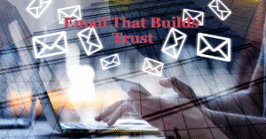 Person using a smartphone with floating email icons, symbolizing digital communication and trust in email marketing