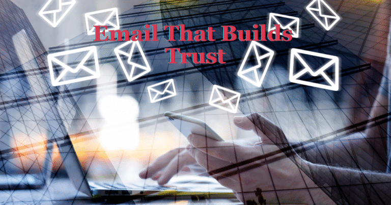 Person using a smartphone with floating email icons, symbolizing digital communication and trust in email marketing