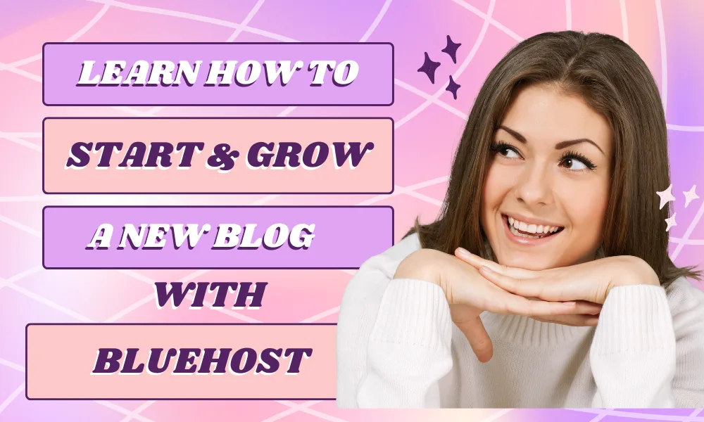 "Learn how to start and grow a new blog with Bluehost guide." Keep it concise, avoid keyword stuffing, and ensure it accurately describes the image for both SEO and accessibility purposes.