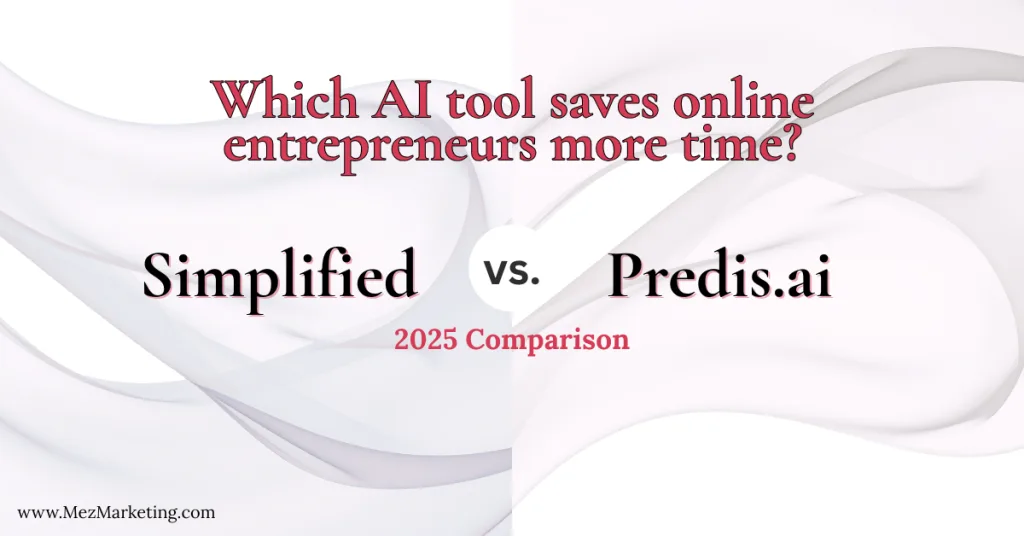 Simplified vs Predis.ai comparison chart showing features for online entrepreneurs