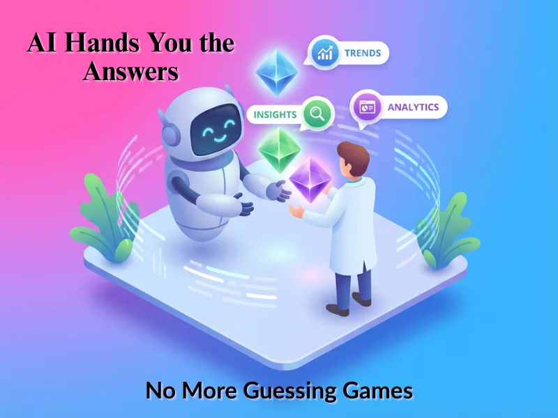 AI assistant sharing market research insights, trends, and analytics with a business owner through visual data.