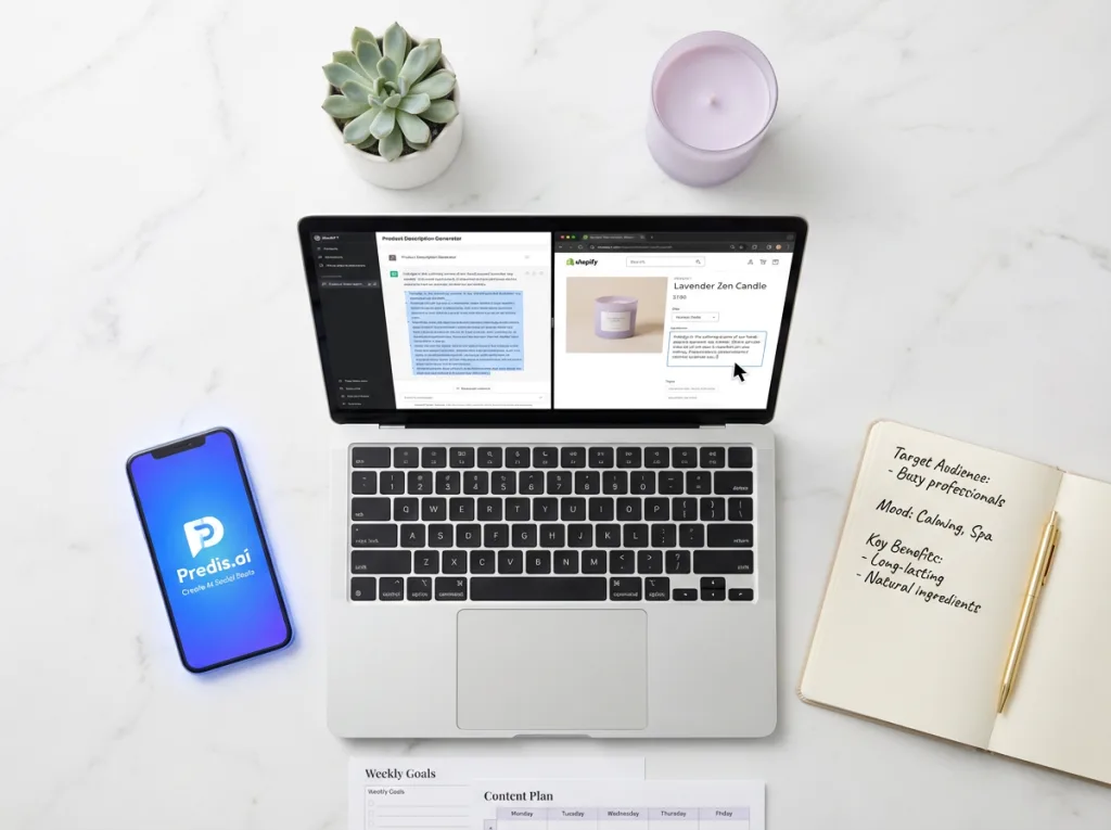 Side-by-side comparison showing generic AI-generated product description transformed into engaging, conversational copy that converts