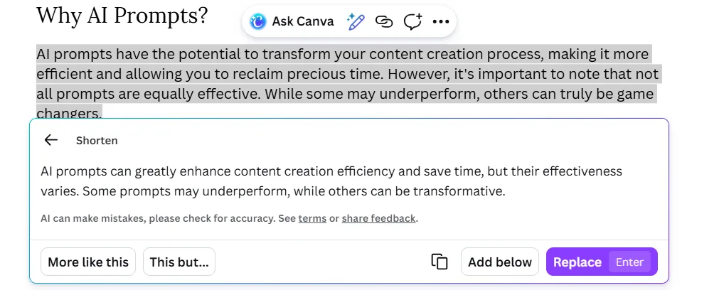 Magic Write shortened version of a sales paragraph