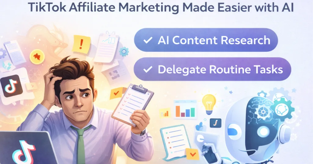 TikTok affiliate marketing workflow using AI for content research and delegating routine tasks