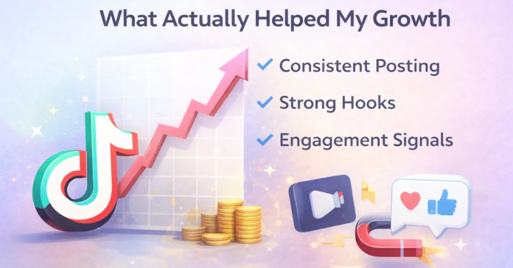TikTok affiliate marketing growth strategy showing consistent posting strong hooks and engagement signals