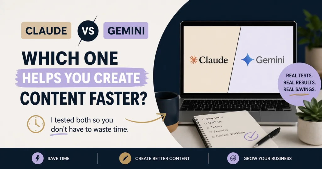 Claude vs Gemini for small business featured image about creating content faster