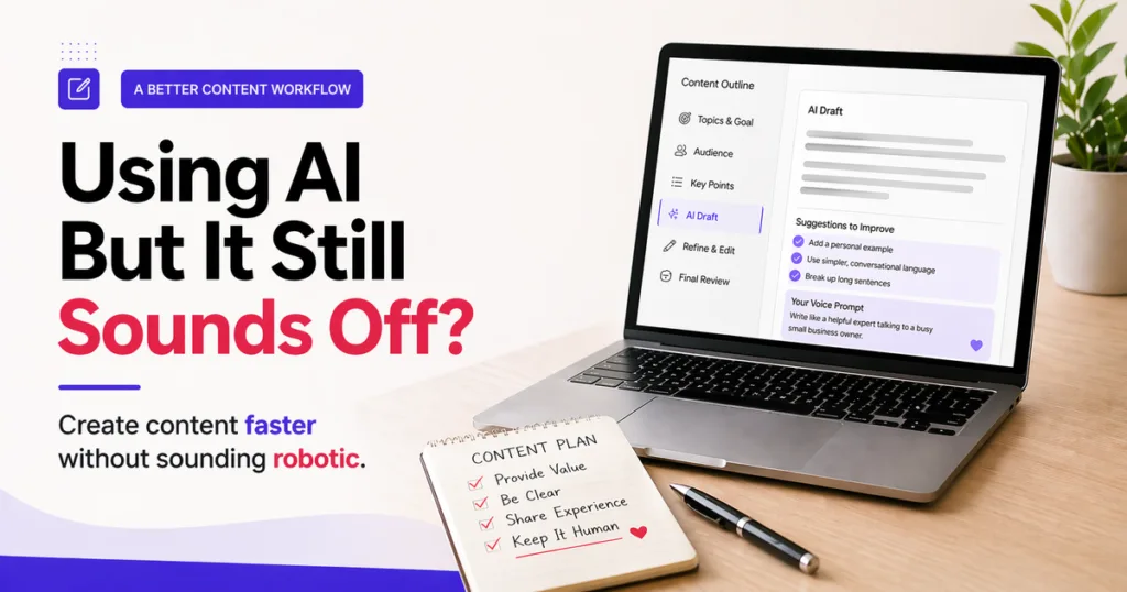 Using AI but it still sounds off featured image for a blog post about creating content faster without sounding robotic